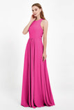 Jewel Neck Chiffon Bridesmaid Gowns Formal Evening Party Dresses A Line with Slit