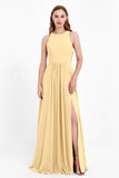 Jewel Neck Chiffon Bridesmaid Gowns Formal Evening Party Dresses A Line with Slit