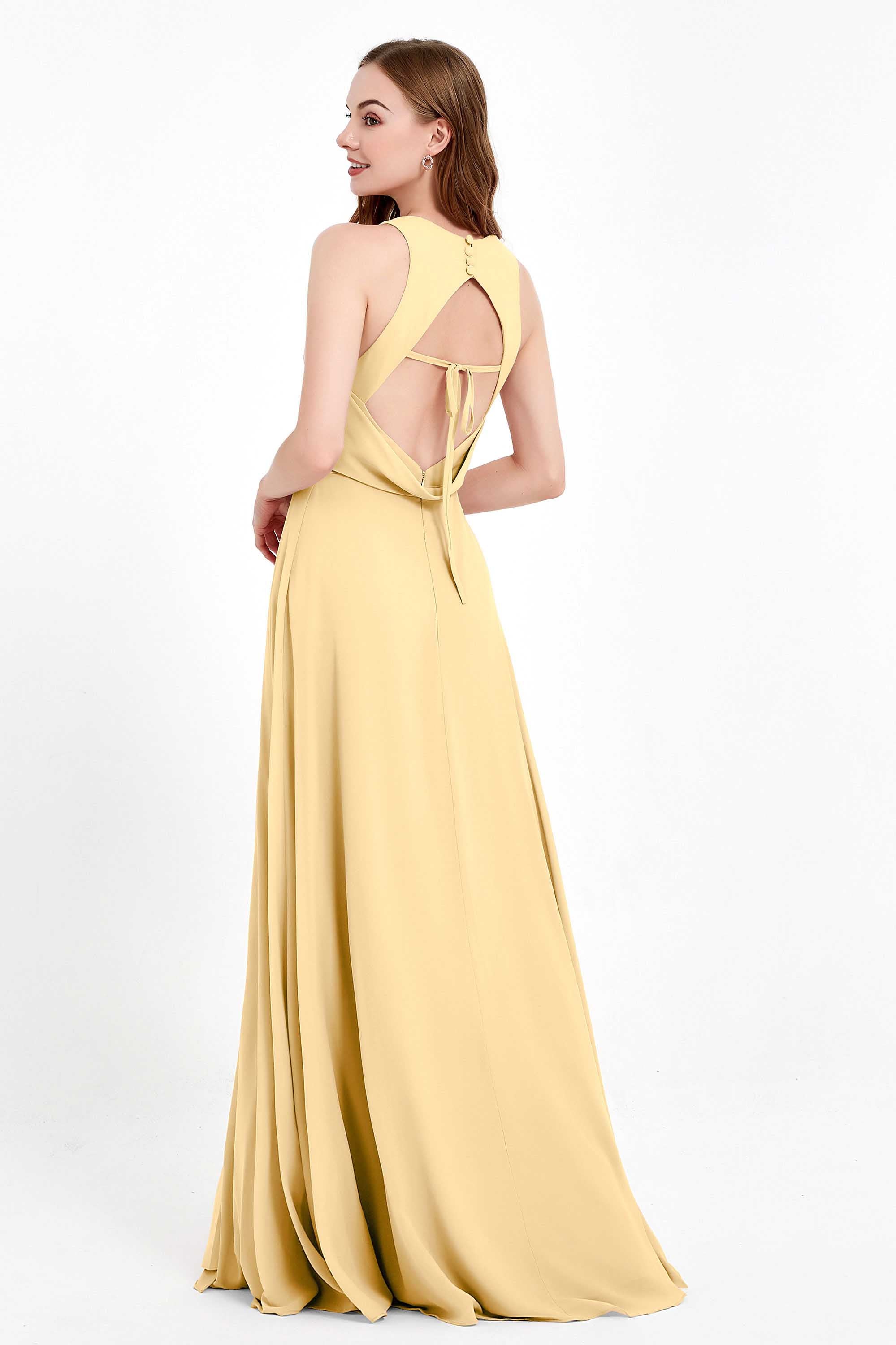 Jewel Neck Chiffon Bridesmaid Gowns Formal Evening Party Dresses A Line with Slit
