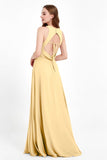 Jewel Neck Chiffon Bridesmaid Gowns Formal Evening Party Dresses A Line with Slit