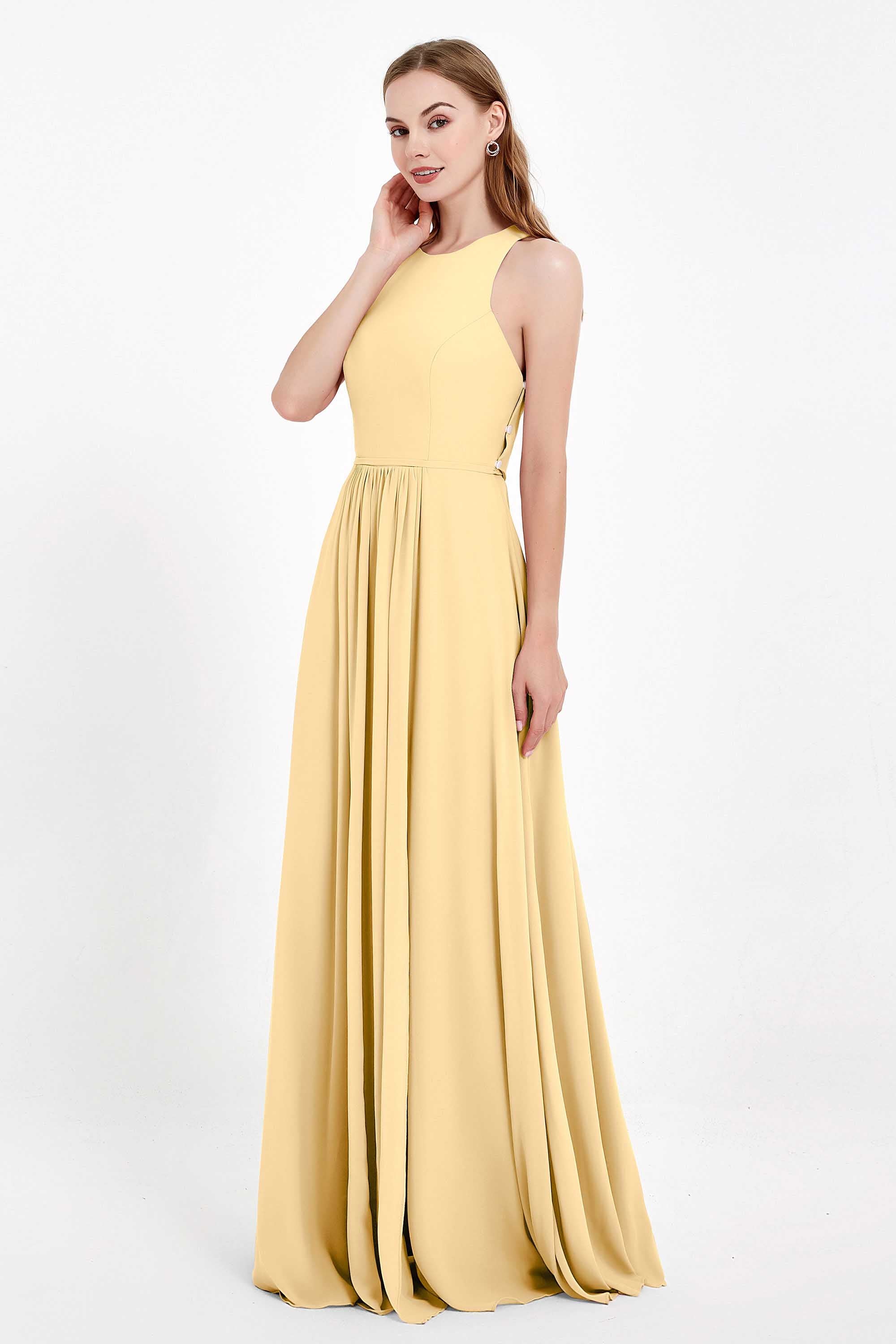 Jewel Neck Chiffon Bridesmaid Gowns Formal Evening Party Dresses A Line with Slit
