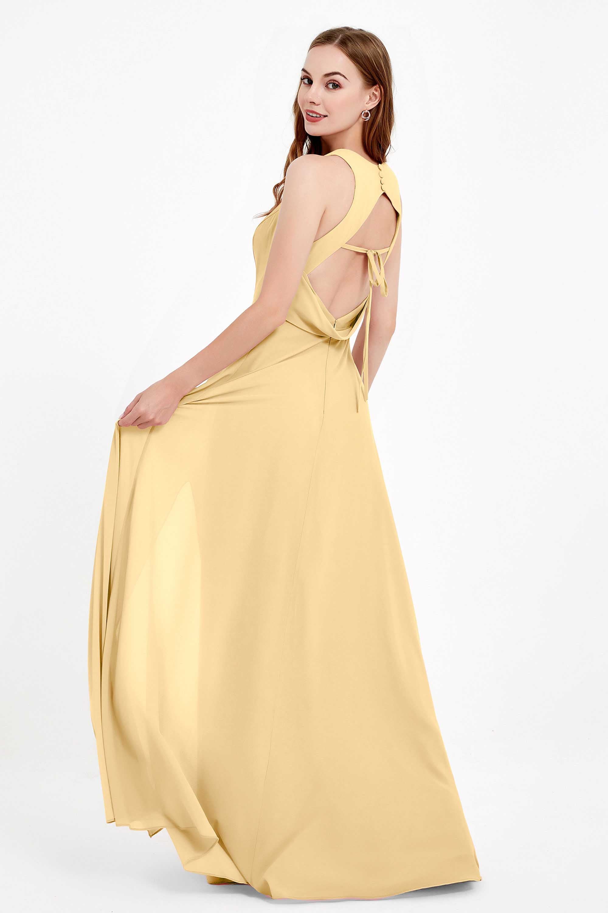 Jewel Neck Chiffon Bridesmaid Gowns Formal Evening Party Dresses A Line with Slit