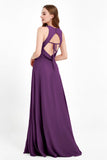 Jewel Neck Chiffon Bridesmaid Gowns Formal Evening Party Dresses A Line with Slit