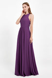 Jewel Neck Chiffon Bridesmaid Gowns Formal Evening Party Dresses A Line with Slit
