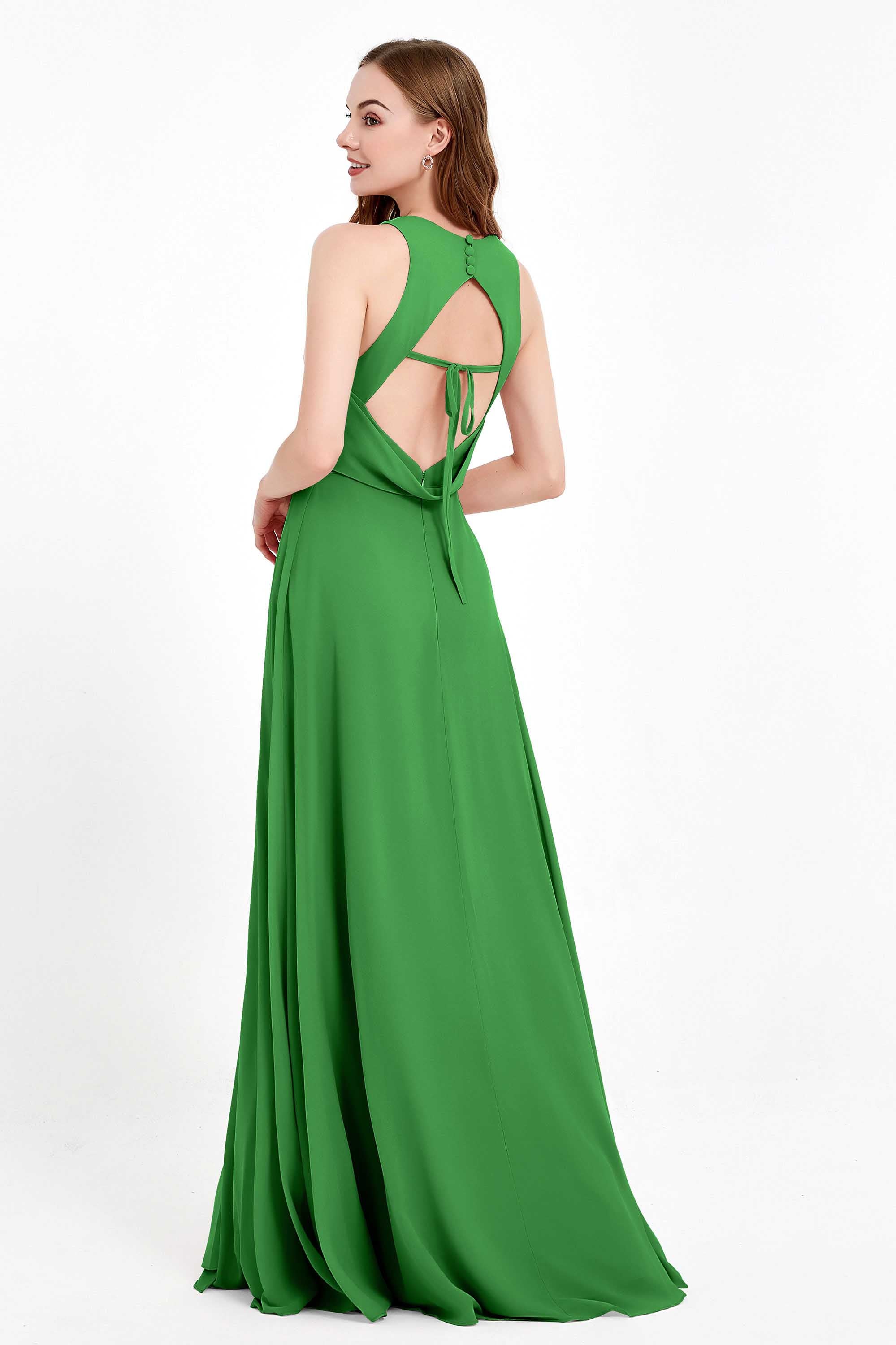 Jewel Neck Chiffon Bridesmaid Gowns Formal Evening Party Dresses A Line with Slit