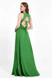 Jewel Neck Chiffon Bridesmaid Gowns Formal Evening Party Dresses A Line with Slit