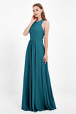 Jewel Neck Chiffon Bridesmaid Gowns Formal Evening Party Dresses A Line with Slit