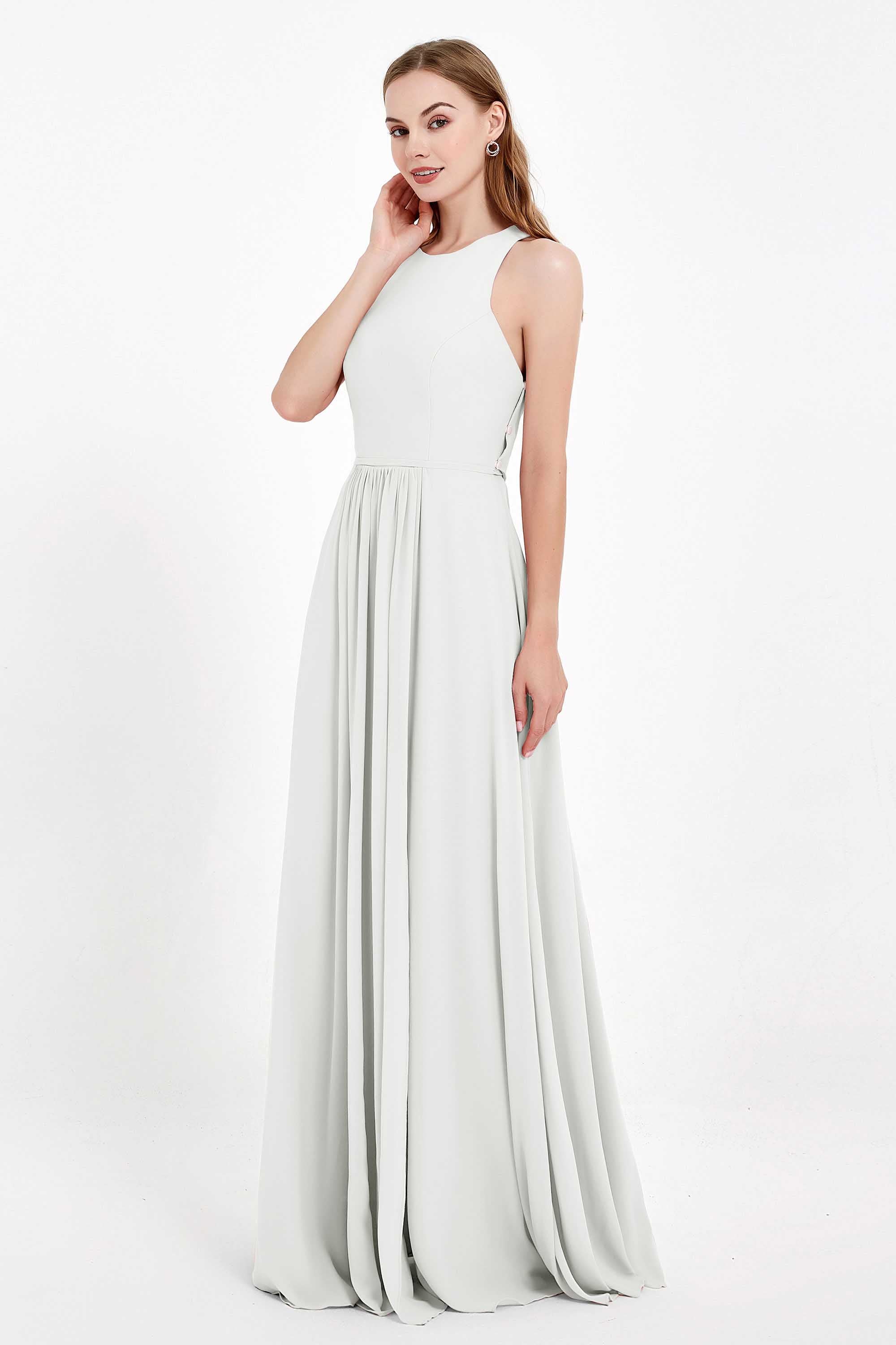 Jewel Neck Chiffon Bridesmaid Gowns Formal Evening Party Dresses A Line with Slit