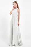 Jewel Neck Chiffon Bridesmaid Gowns Formal Evening Party Dresses A Line with Slit
