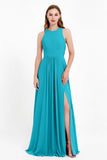 Jewel Neck Chiffon Bridesmaid Gowns Formal Evening Party Dresses A Line with Slit