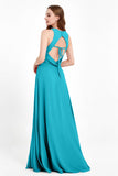 Jewel Neck Chiffon Bridesmaid Gowns Formal Evening Party Dresses A Line with Slit