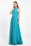 Jewel Neck Chiffon Bridesmaid Gowns Formal Evening Party Dresses A Line with Slit