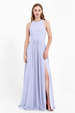 Jewel Neck Chiffon Bridesmaid Gowns Formal Evening Party Dresses A Line with Slit