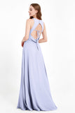 Jewel Neck Chiffon Bridesmaid Gowns Formal Evening Party Dresses A Line with Slit