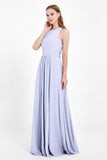 Jewel Neck Chiffon Bridesmaid Gowns Formal Evening Party Dresses A Line with Slit