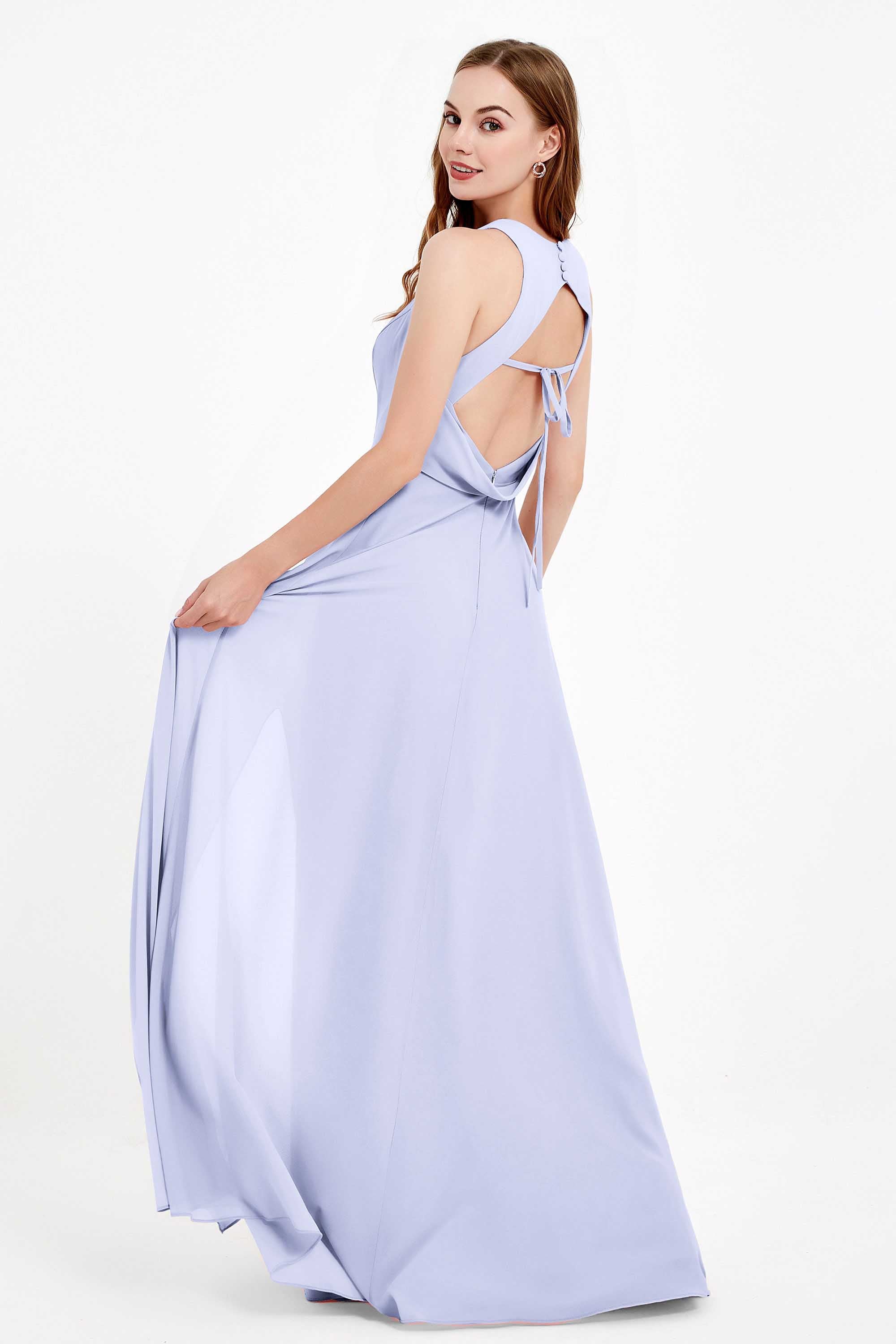 Jewel Neck Chiffon Bridesmaid Gowns Formal Evening Party Dresses A Line with Slit