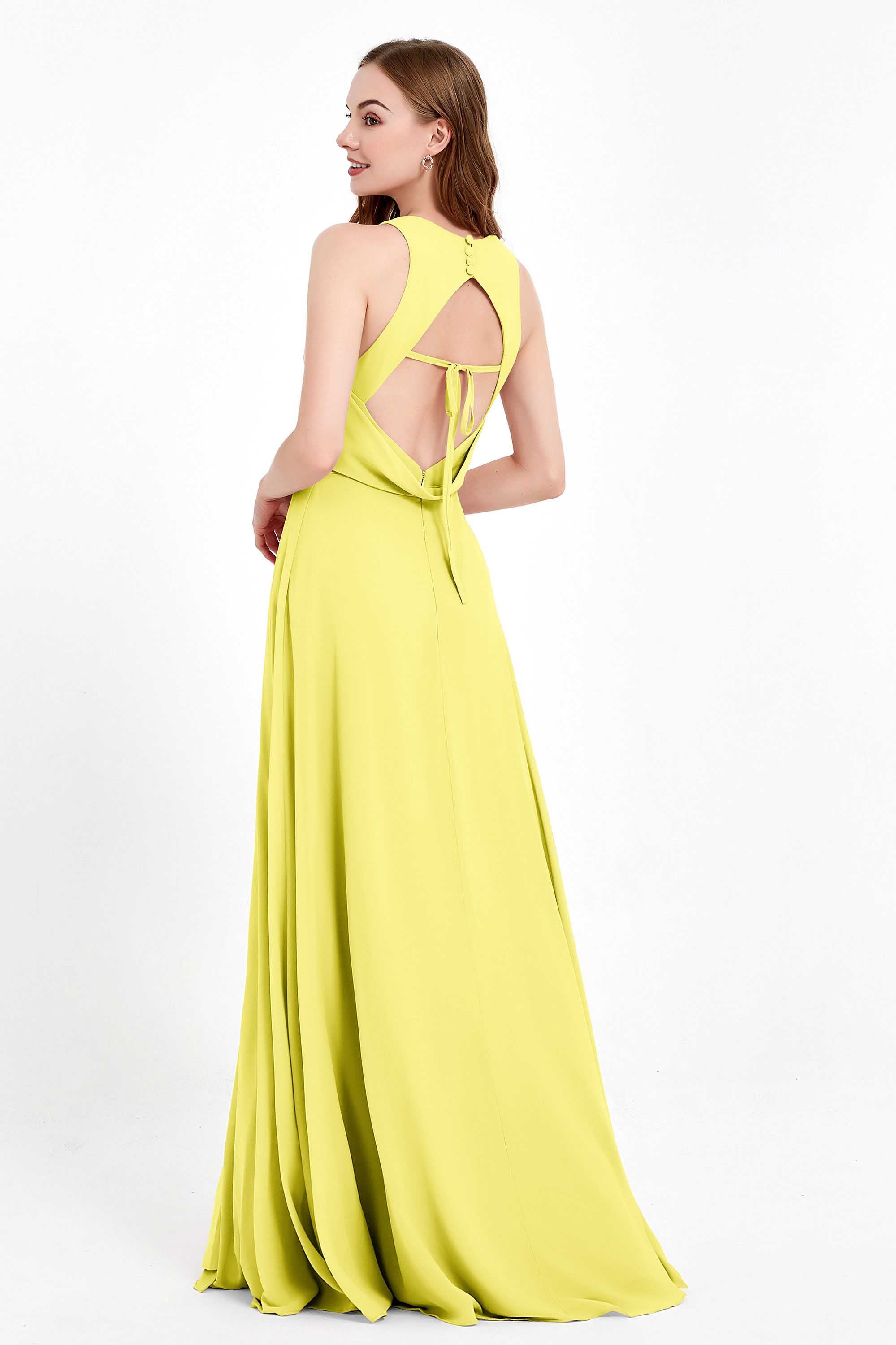 Jewel Neck Chiffon Bridesmaid Gowns Formal Evening Party Dresses A Line with Slit