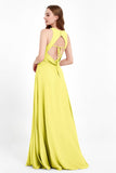 Jewel Neck Chiffon Bridesmaid Gowns Formal Evening Party Dresses A Line with Slit