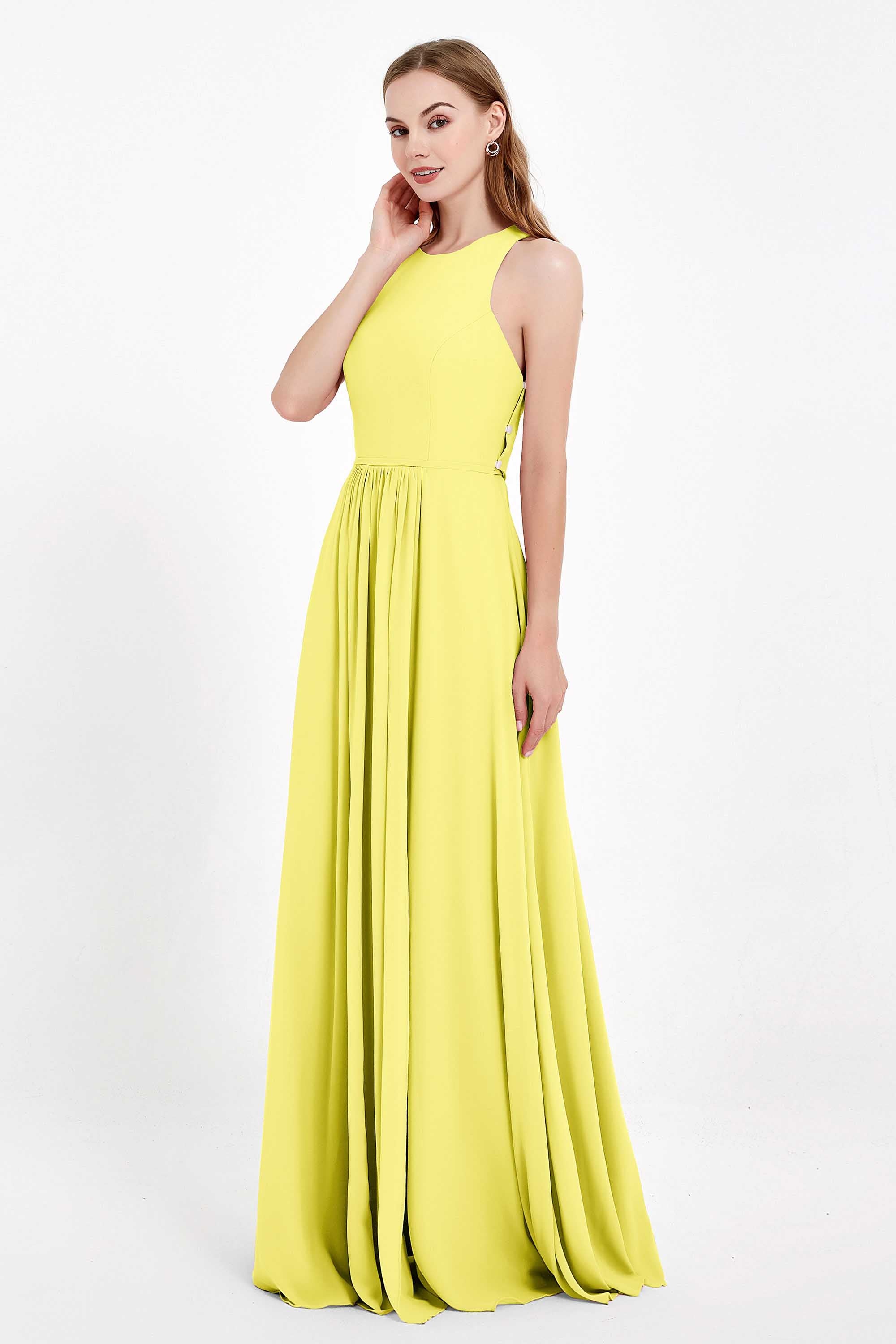 Jewel Neck Chiffon Bridesmaid Gowns Formal Evening Party Dresses A Line with Slit