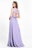 Jewel Neck Chiffon Bridesmaid Gowns Formal Evening Party Dresses A Line with Slit