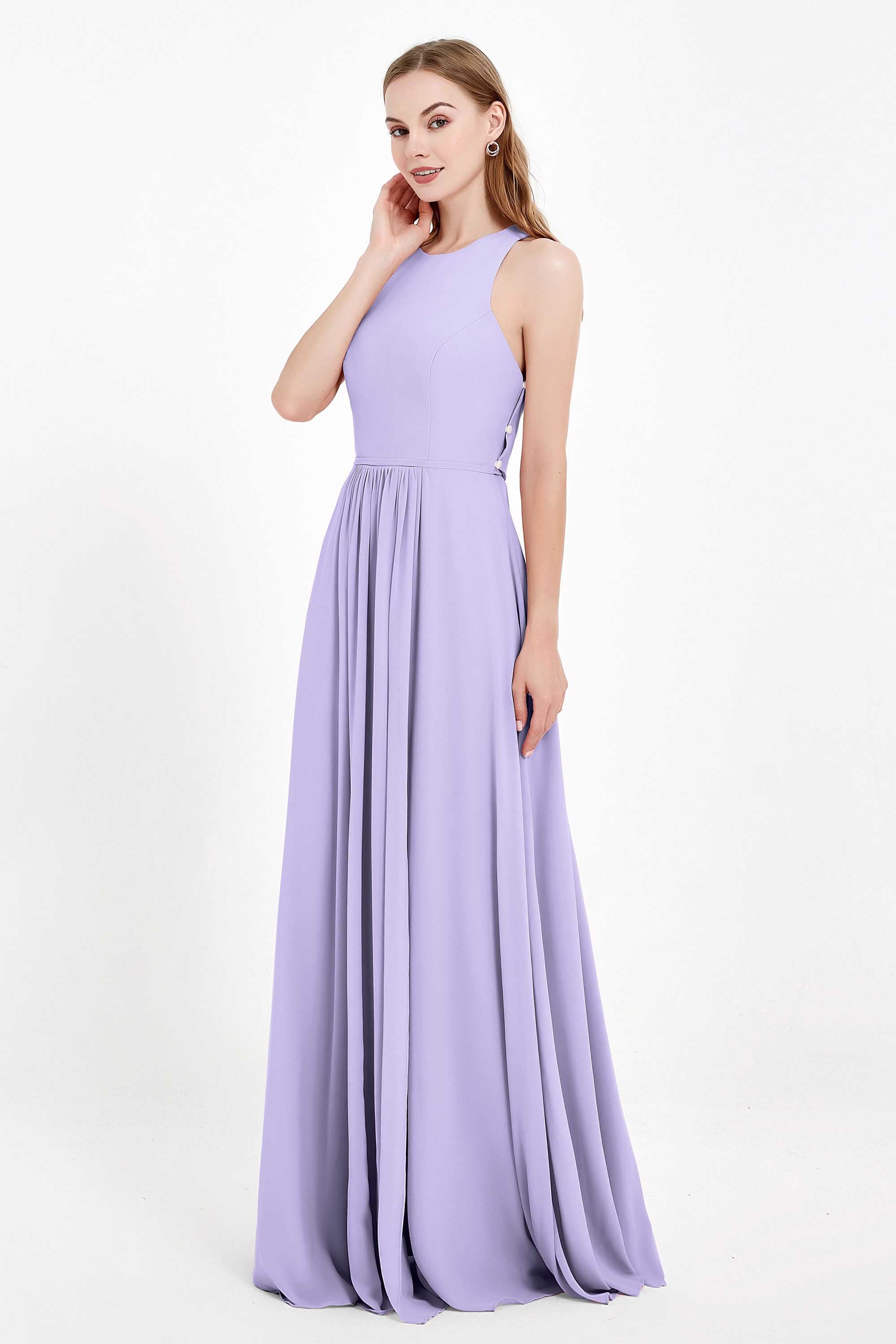 Jewel Neck Chiffon Bridesmaid Gowns Formal Evening Party Dresses A Line with Slit