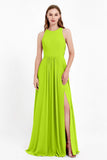Jewel Neck Chiffon Bridesmaid Gowns Formal Evening Party Dresses A Line with Slit