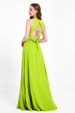 Jewel Neck Chiffon Bridesmaid Gowns Formal Evening Party Dresses A Line with Slit