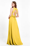 Jewel Neck Chiffon Bridesmaid Gowns Formal Evening Party Dresses A Line with Slit