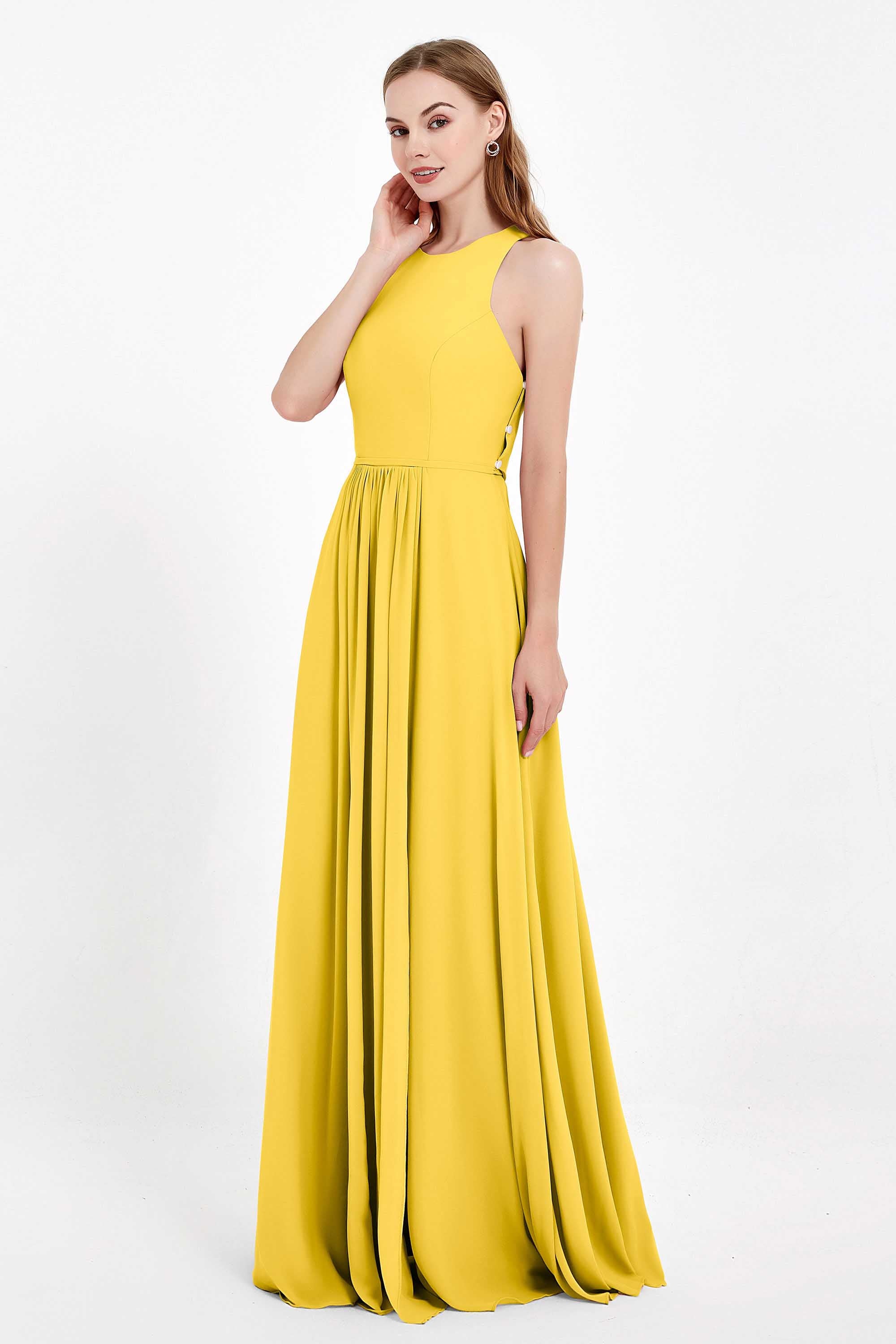 Jewel Neck Chiffon Bridesmaid Gowns Formal Evening Party Dresses A Line with Slit