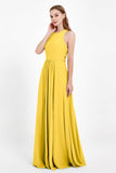 Jewel Neck Chiffon Bridesmaid Gowns Formal Evening Party Dresses A Line with Slit