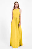 Jewel Neck Chiffon Bridesmaid Gowns Formal Evening Party Dresses A Line with Slit