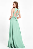 Jewel Neck Chiffon Bridesmaid Gowns Formal Evening Party Dresses A Line with Slit