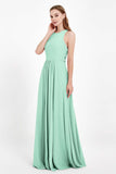 Jewel Neck Chiffon Bridesmaid Gowns Formal Evening Party Dresses A Line with Slit
