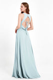 Jewel Neck Chiffon Bridesmaid Gowns Formal Evening Party Dresses A Line with Slit