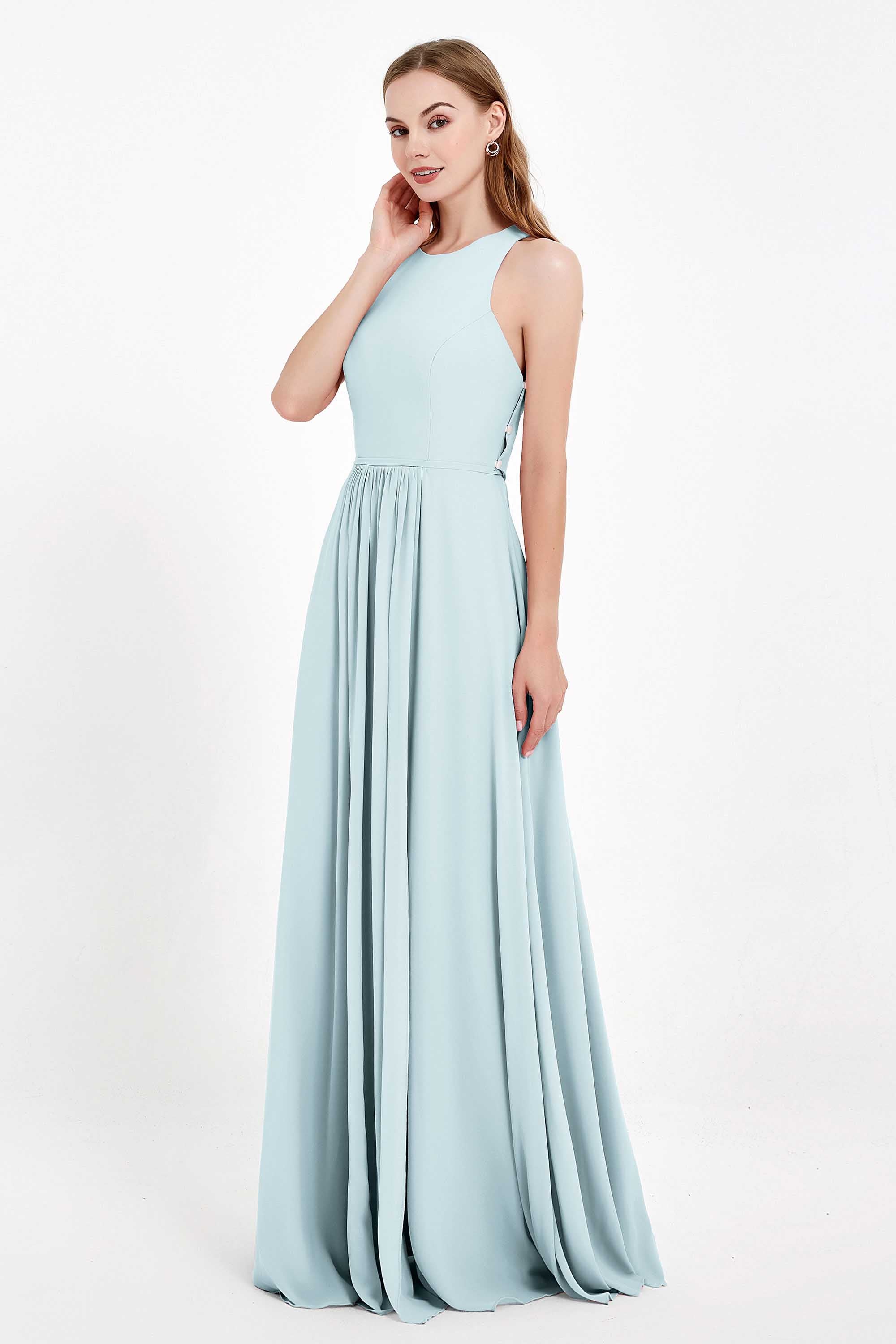 Jewel Neck Chiffon Bridesmaid Gowns Formal Evening Party Dresses A Line with Slit