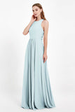 Jewel Neck Chiffon Bridesmaid Gowns Formal Evening Party Dresses A Line with Slit