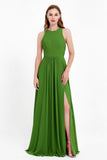 Jewel Neck Chiffon Bridesmaid Gowns Formal Evening Party Dresses A Line with Slit