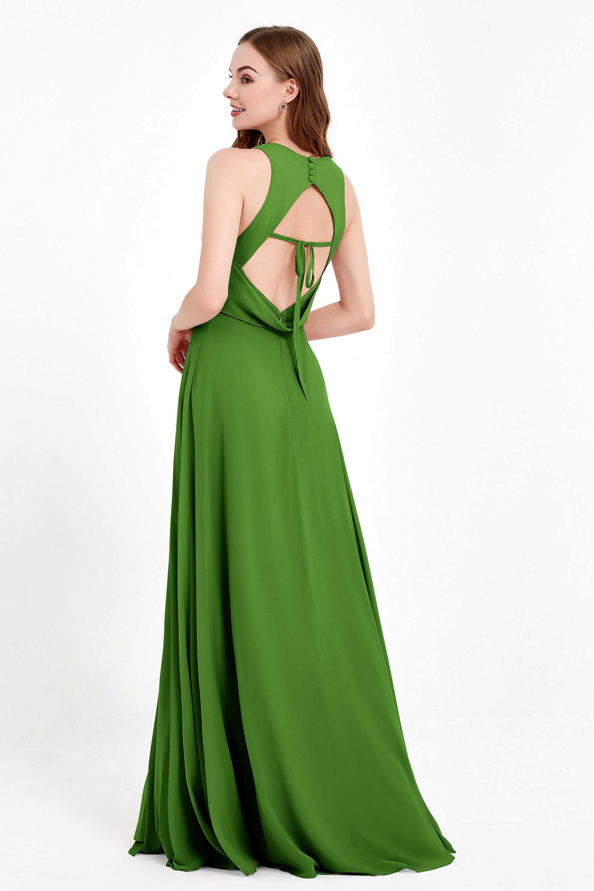 Jewel Neck Chiffon Bridesmaid Gowns Formal Evening Party Dresses A Line with Slit
