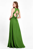 Jewel Neck Chiffon Bridesmaid Gowns Formal Evening Party Dresses A Line with Slit
