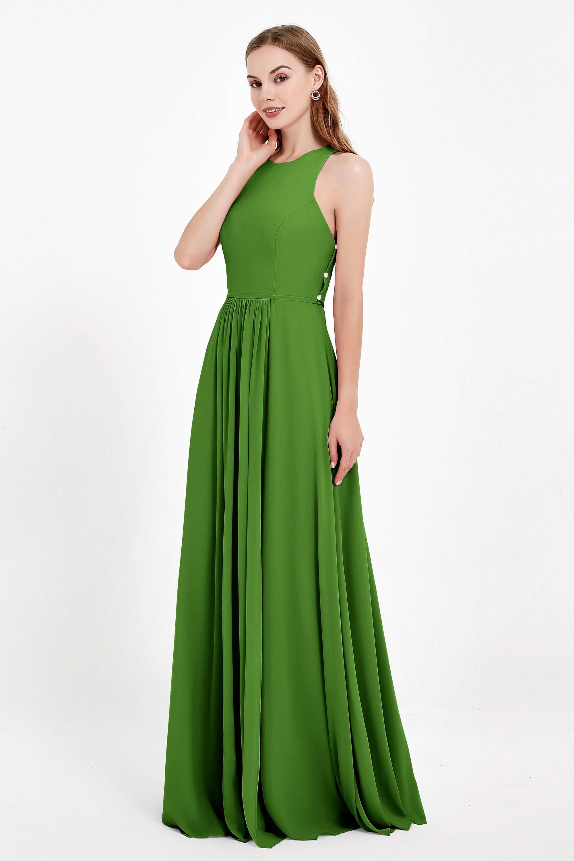 Jewel Neck Chiffon Bridesmaid Gowns Formal Evening Party Dresses A Line with Slit