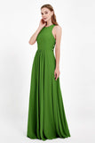 Jewel Neck Chiffon Bridesmaid Gowns Formal Evening Party Dresses A Line with Slit