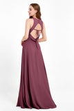 Jewel Neck Chiffon Bridesmaid Gowns Formal Evening Party Dresses A Line with Slit