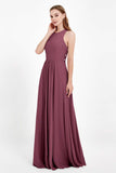 Jewel Neck Chiffon Bridesmaid Gowns Formal Evening Party Dresses A Line with Slit