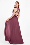 Jewel Neck Chiffon Bridesmaid Gowns Formal Evening Party Dresses A Line with Slit