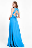 Jewel Neck Chiffon Bridesmaid Gowns Formal Evening Party Dresses A Line with Slit