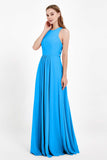 Jewel Neck Chiffon Bridesmaid Gowns Formal Evening Party Dresses A Line with Slit