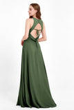 Jewel Neck Chiffon Bridesmaid Gowns Formal Evening Party Dresses A Line with Slit
