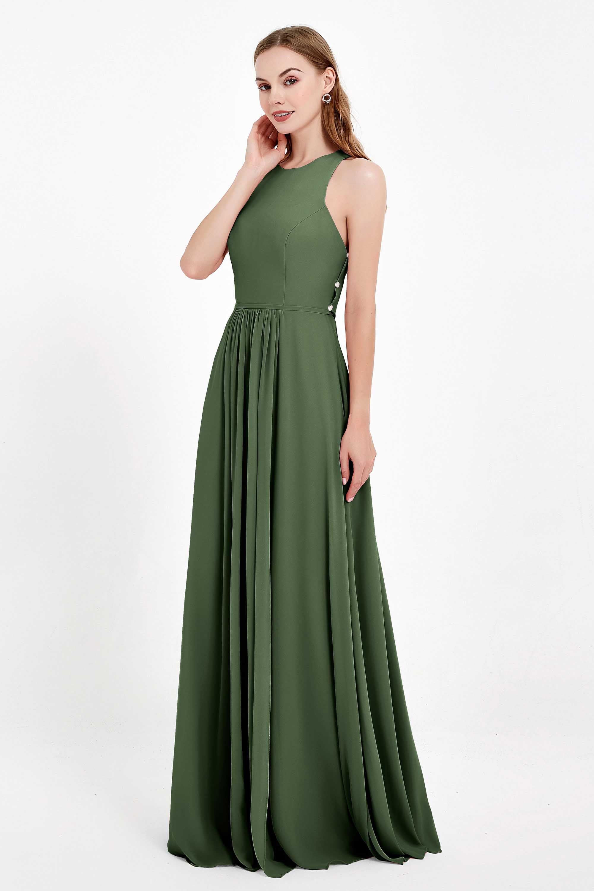 Jewel Neck Chiffon Bridesmaid Gowns Formal Evening Party Dresses A Line with Slit