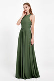 Jewel Neck Chiffon Bridesmaid Gowns Formal Evening Party Dresses A Line with Slit