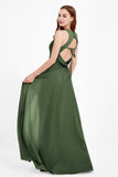 Jewel Neck Chiffon Bridesmaid Gowns Formal Evening Party Dresses A Line with Slit